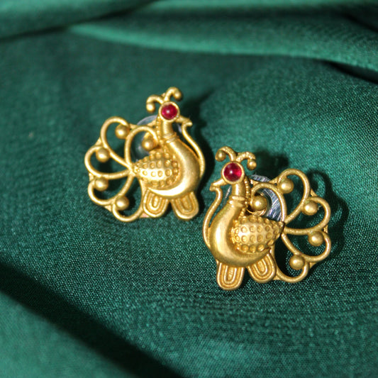 Silva Sutra Golden Peacock Gem Studs
