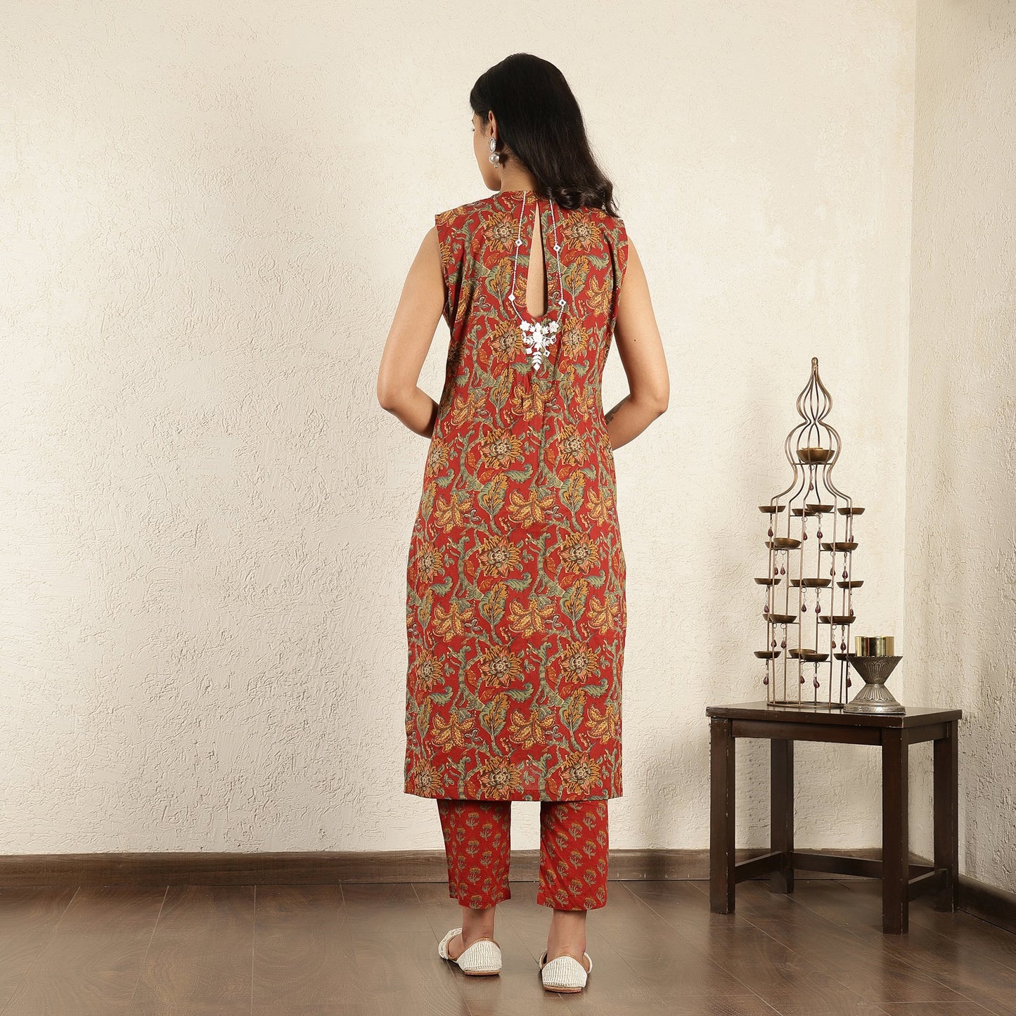 Red Block Printed embroidered Suit Set