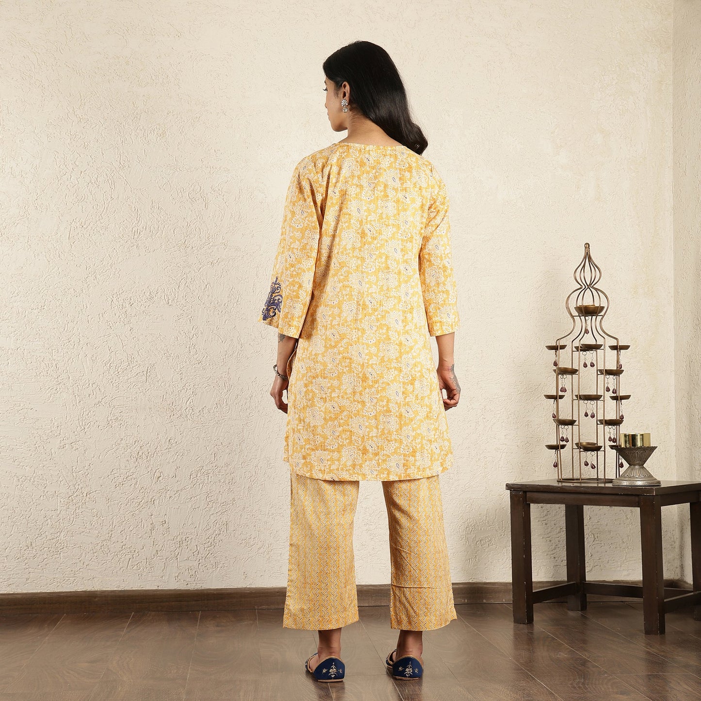 Yellow Floral embroidered kurta