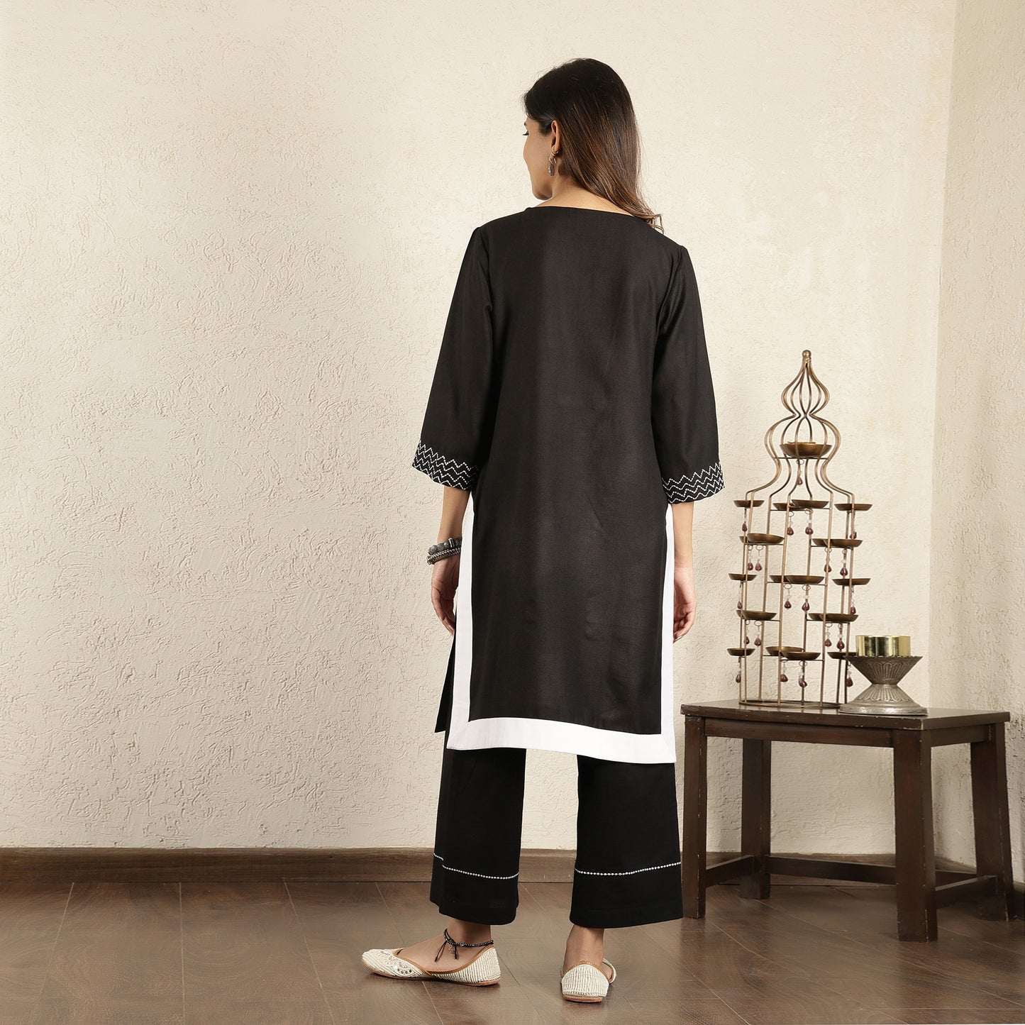 Black Embroidered Cotton Suit Set