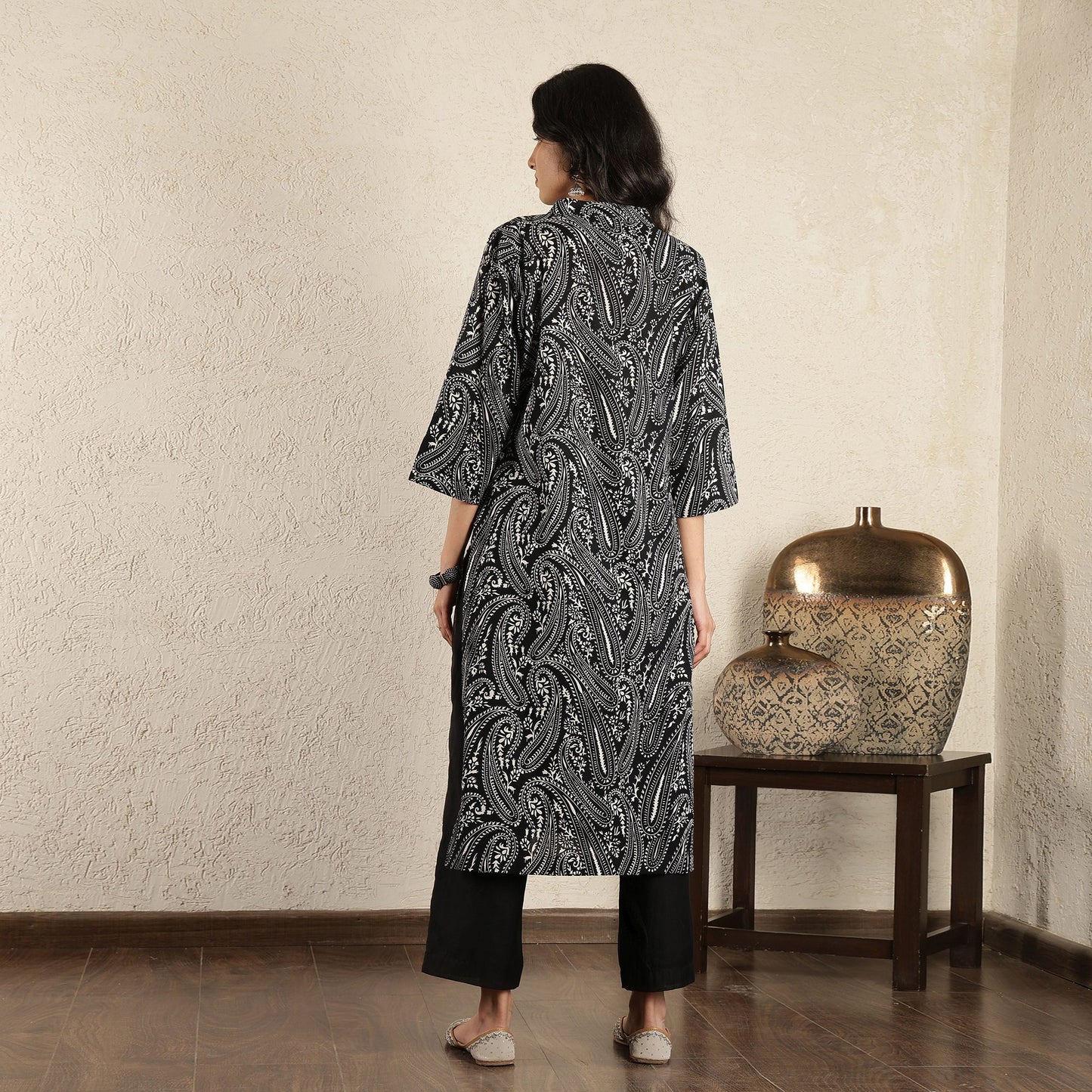 Black Printed Cotton Suit Set