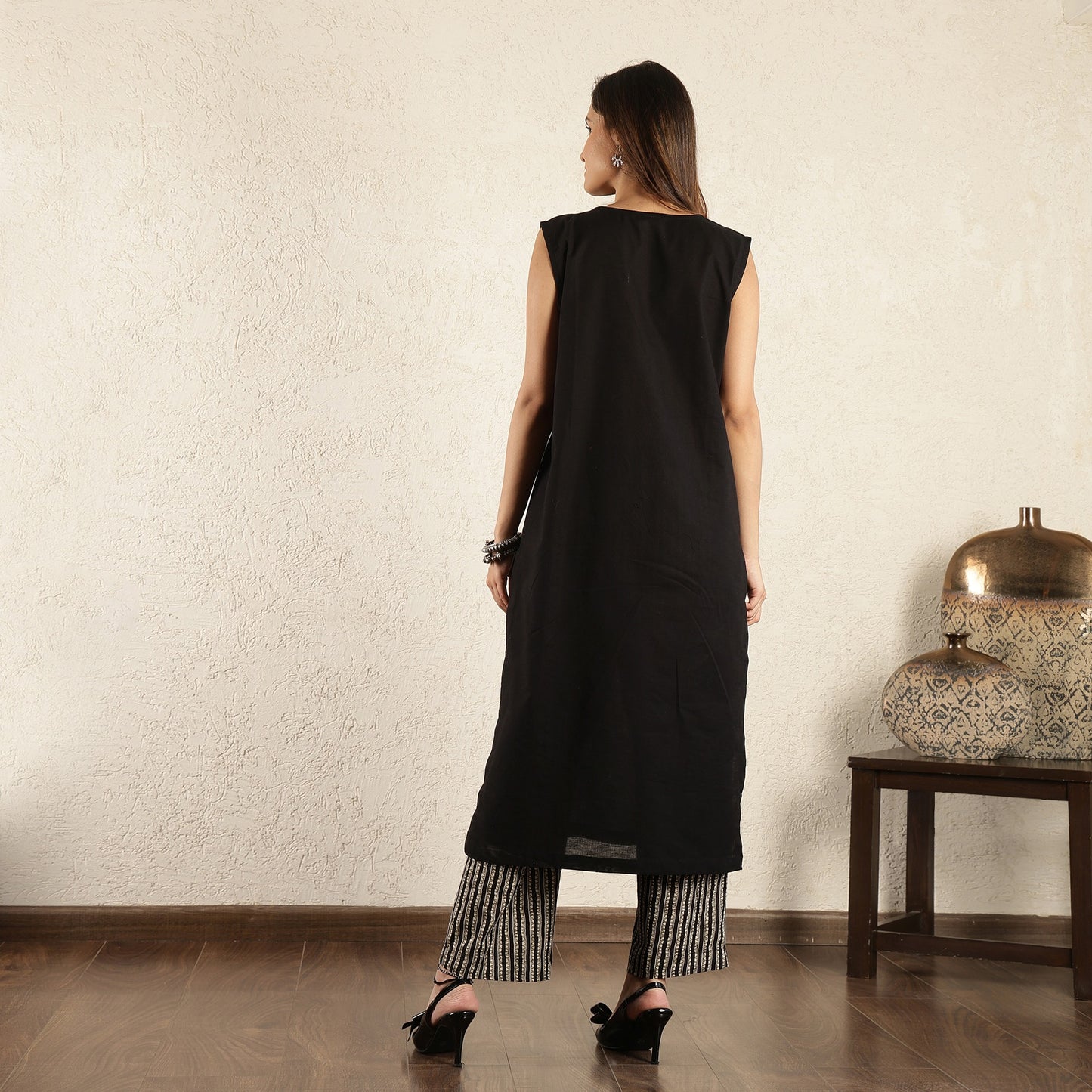 Black Hand Embroidered Suit Set with Trousers