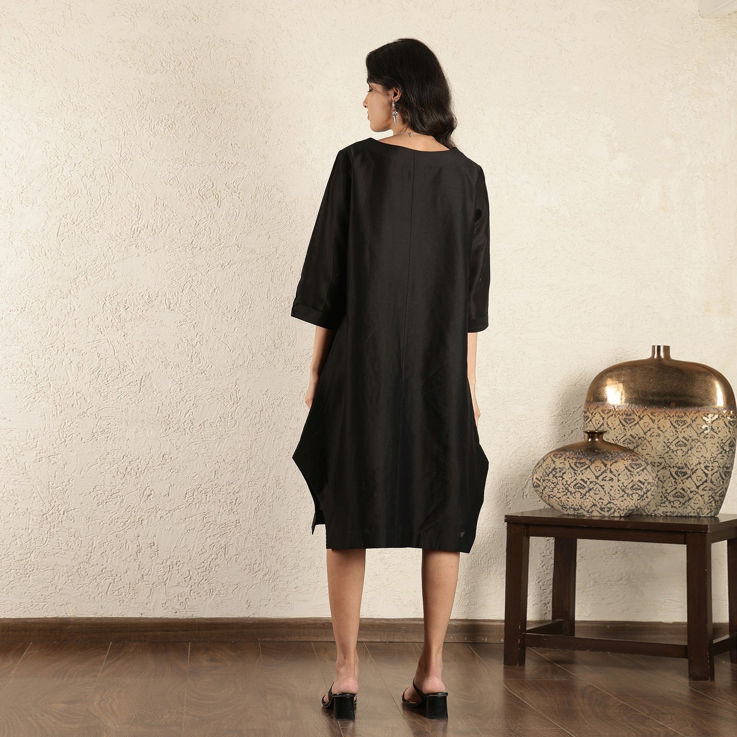 Black Chanderi Silk Hand embroidered dress