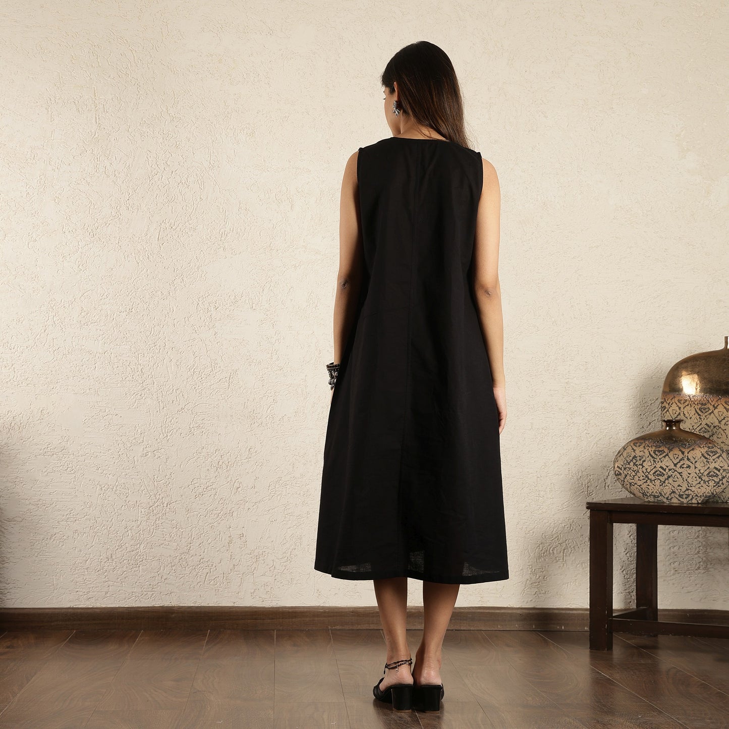 Black hand embroidered dress