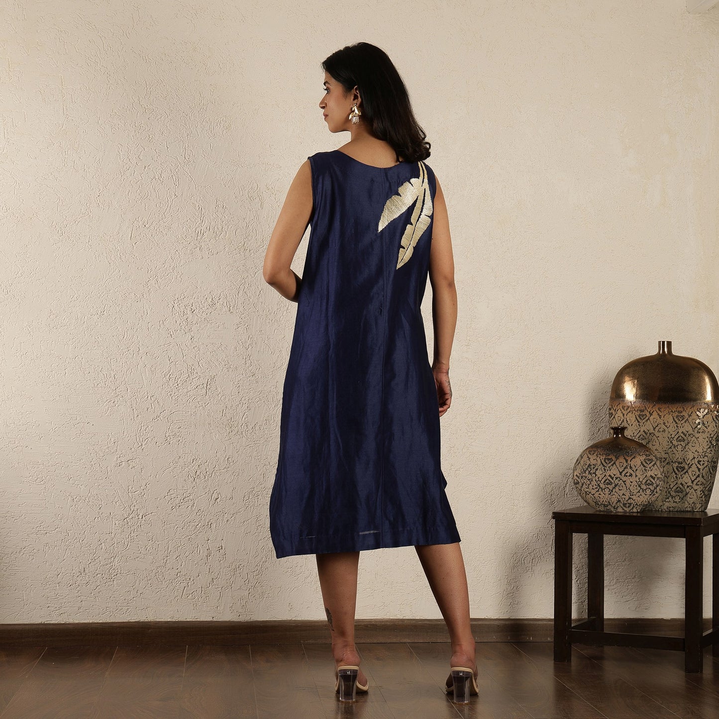 Blue Chanderi Embroidered Dress