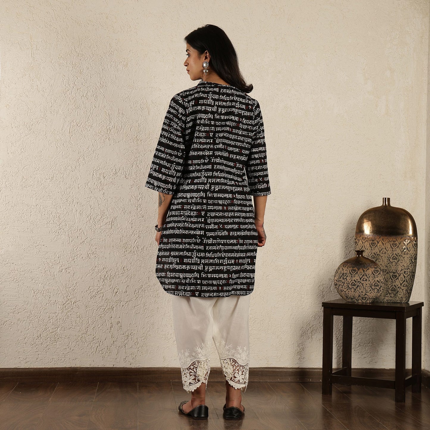 Black mantra printed kurta