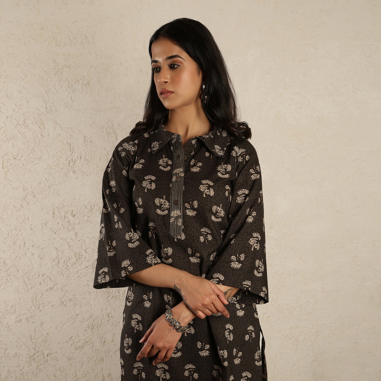 Black Printed Cotton Suit Set