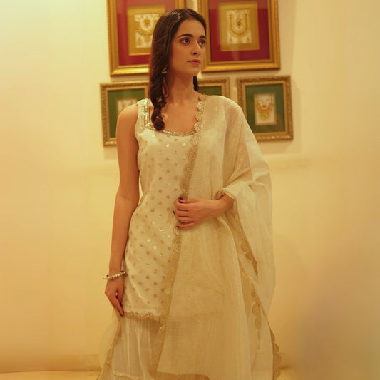 Natural chanderi Jacquard sharara set
