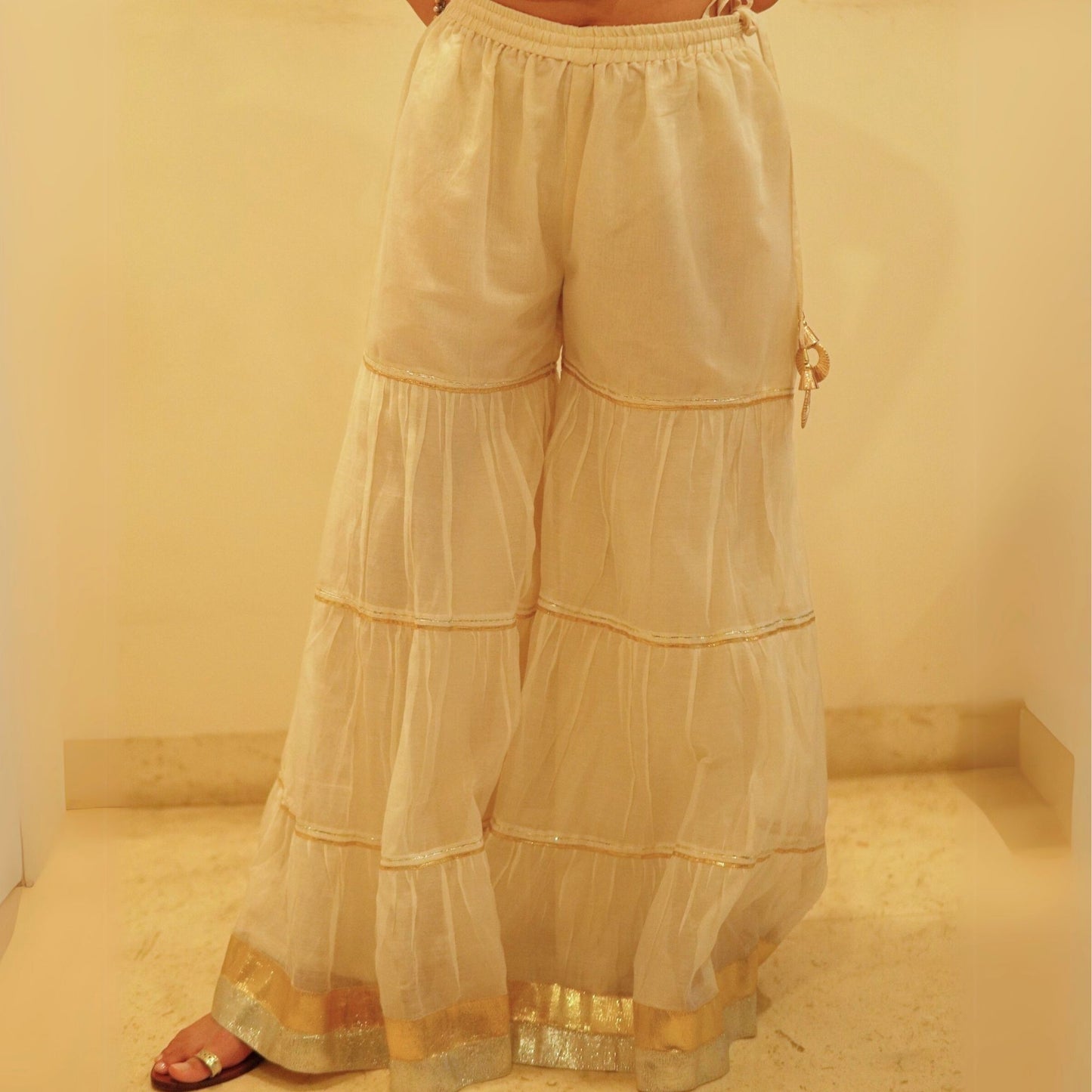 Natural chanderi Jacquard sharara set