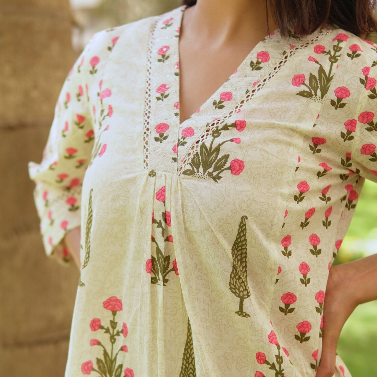 Pink A-line Kali mughal printed Suit Set