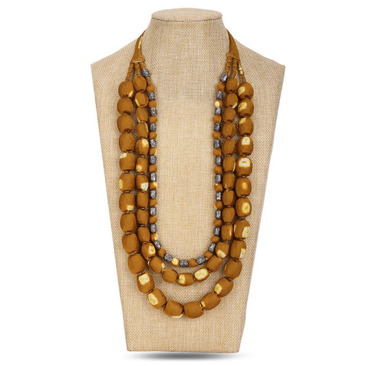 3 layer fabric beaded necklace in bandhni silk