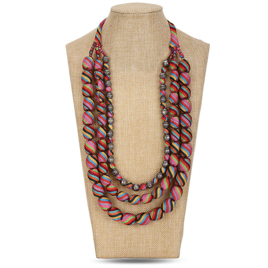 3 layer fabric beaded necklace in silk