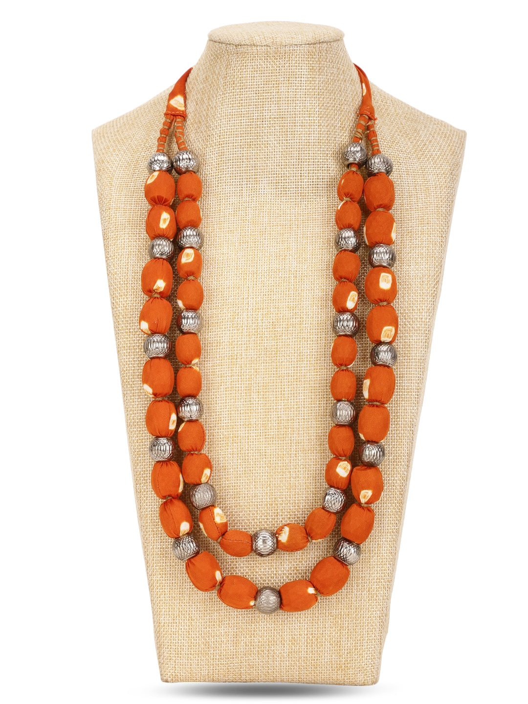 2 layer fabric beaded necklace in bandhni