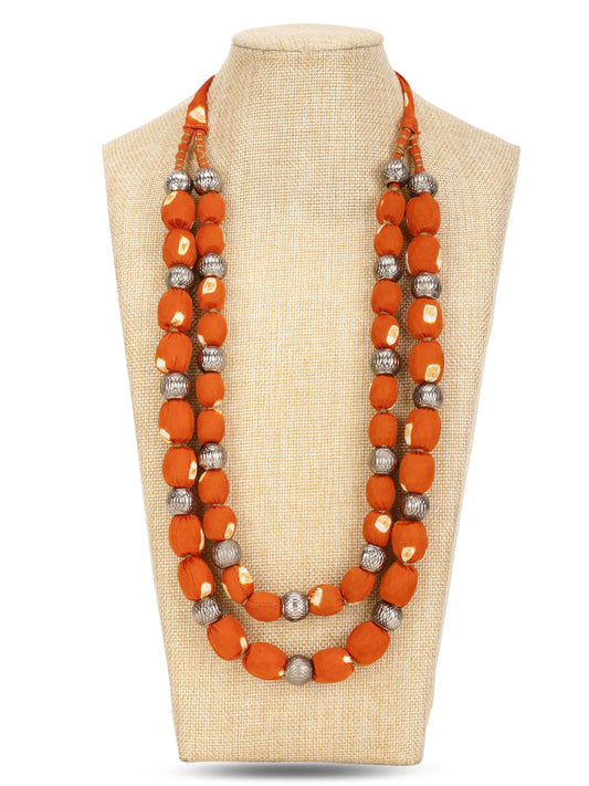 2 layer fabric beaded necklace in bandhni