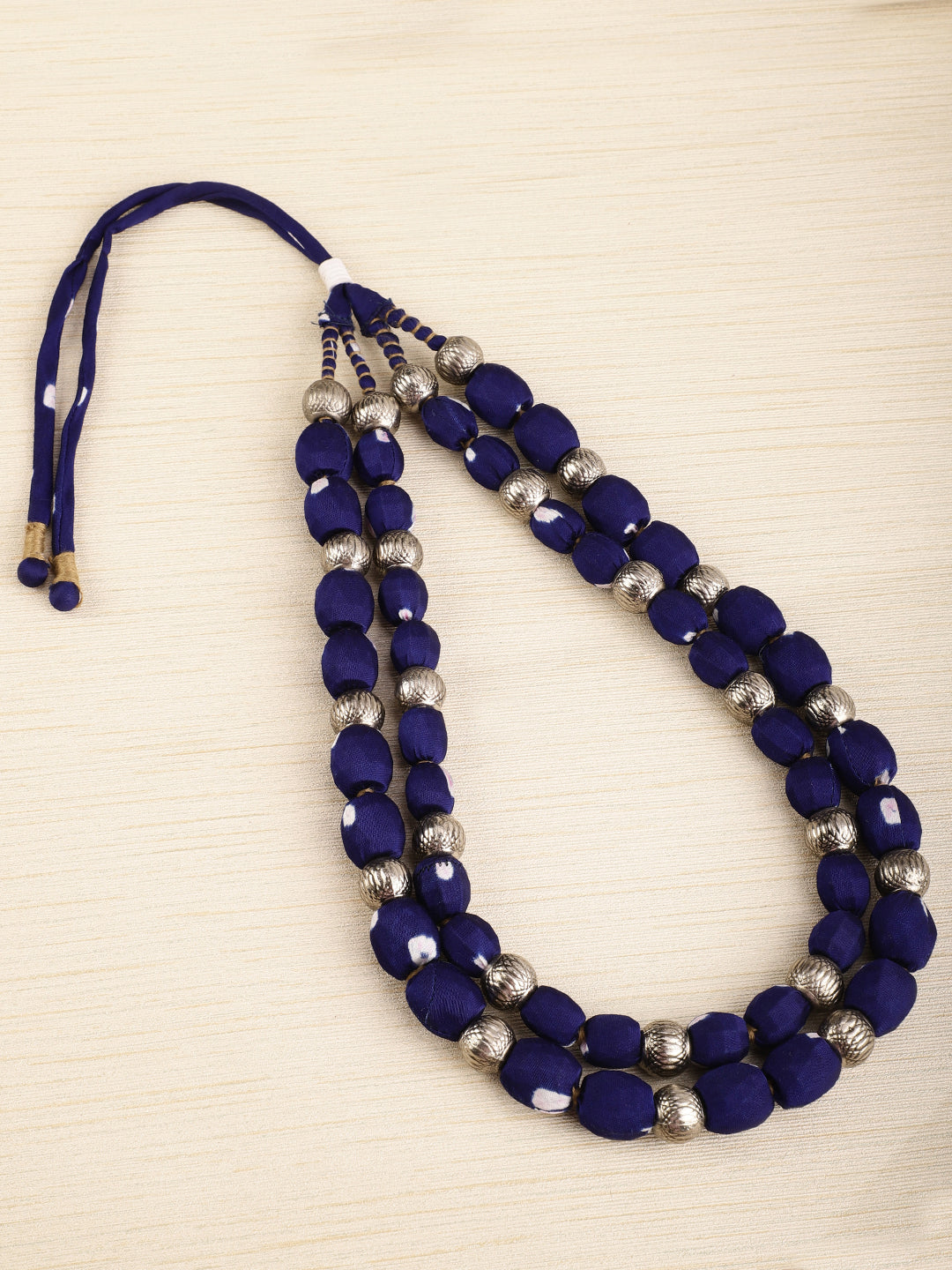 2 layer fabric beaded necklace in bandhni
