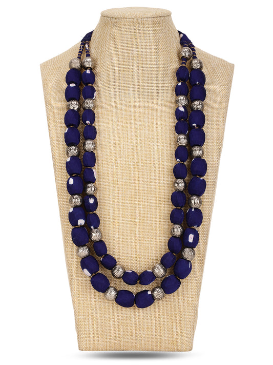 2 layer fabric beaded necklace in bandhni