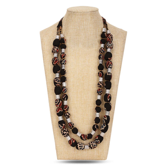 2 layer fabric beaded necklace in ajrakh silk