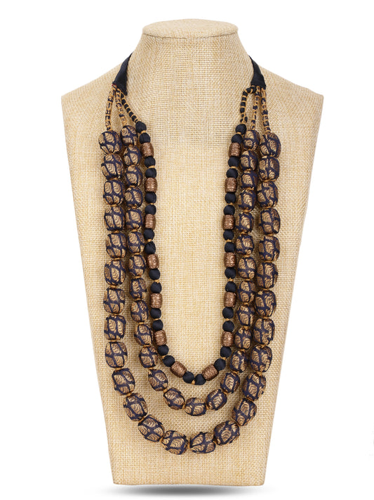 3 layer fabric beaded necklace in brocade