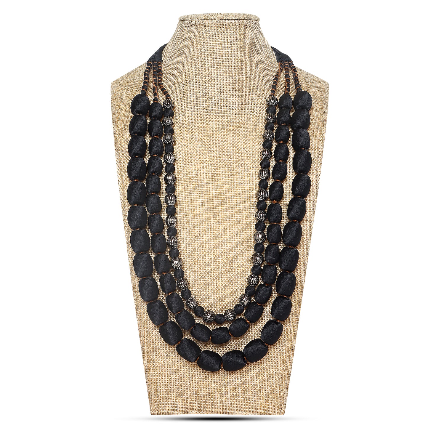 3 layer fabric beaded necklace in silk