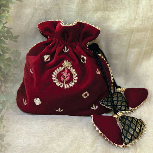 Velvet Potli with embroidery