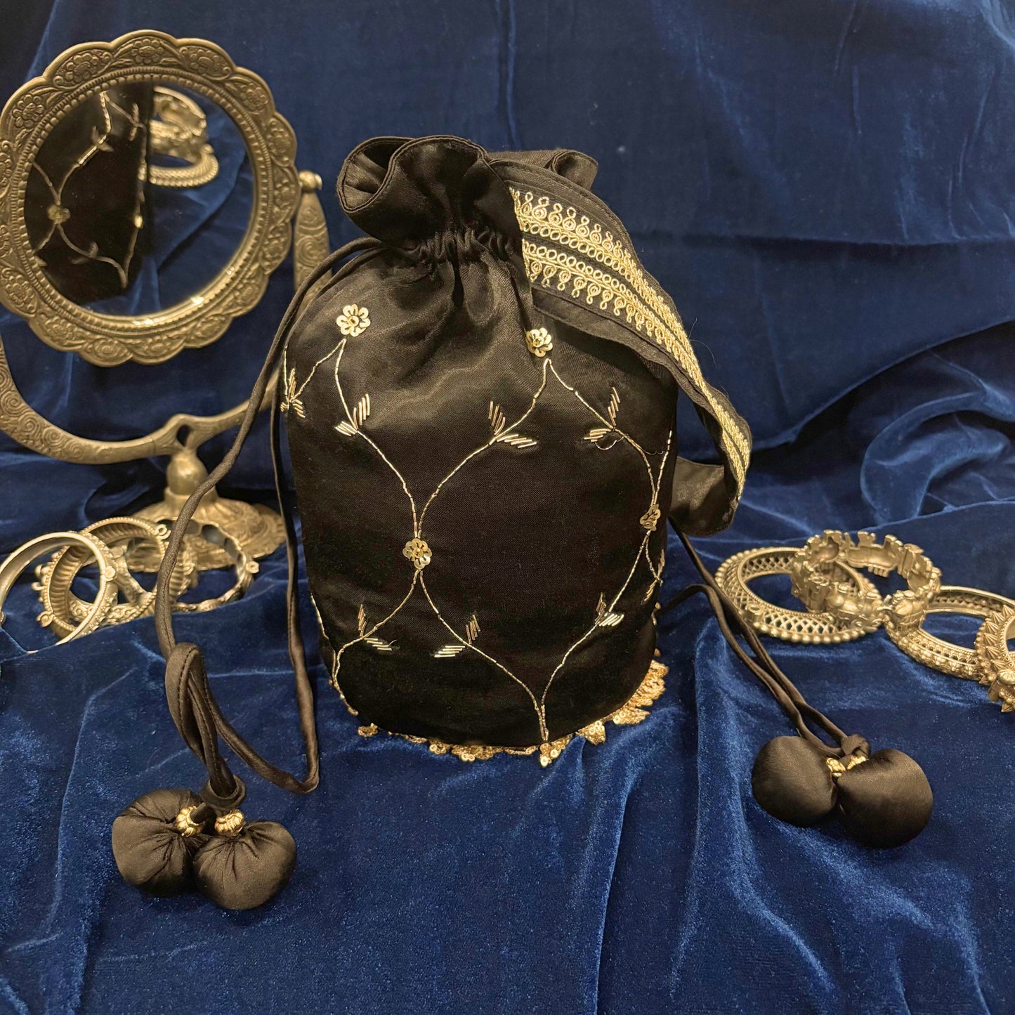 Black mashru embroidered potli