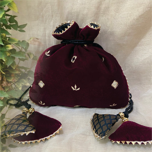 Velvet Potli with embroidery