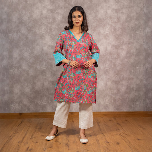 Pink Kantha Textured Printed kurta Set