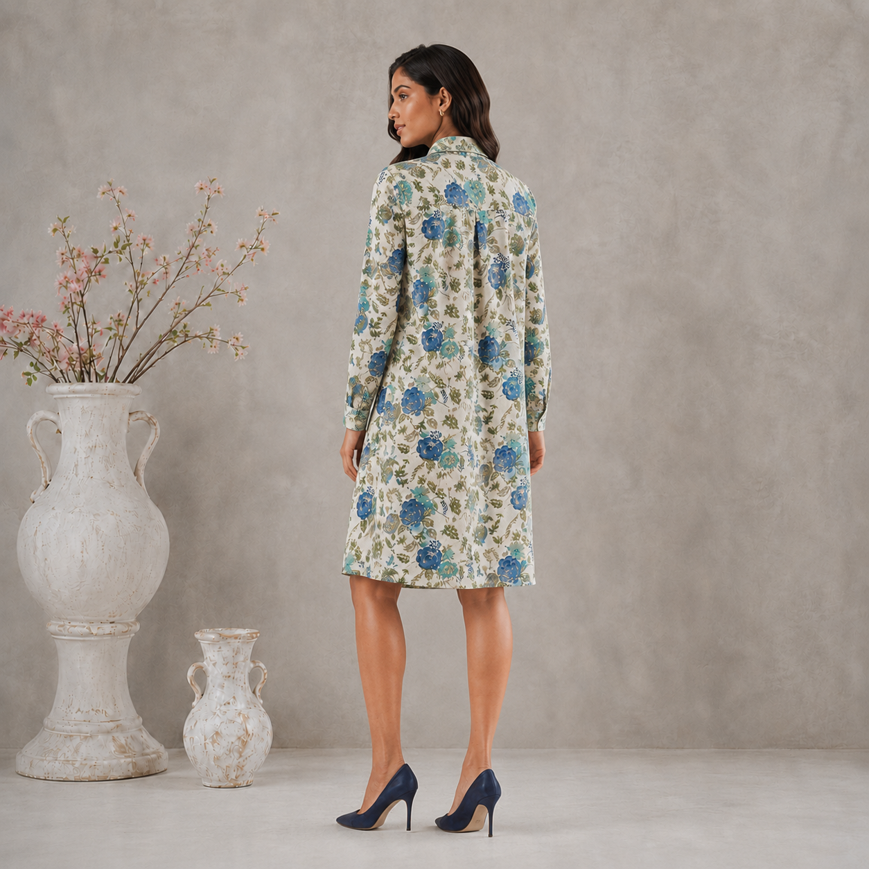 Blue Flax Printed Shirt dress with Pockets