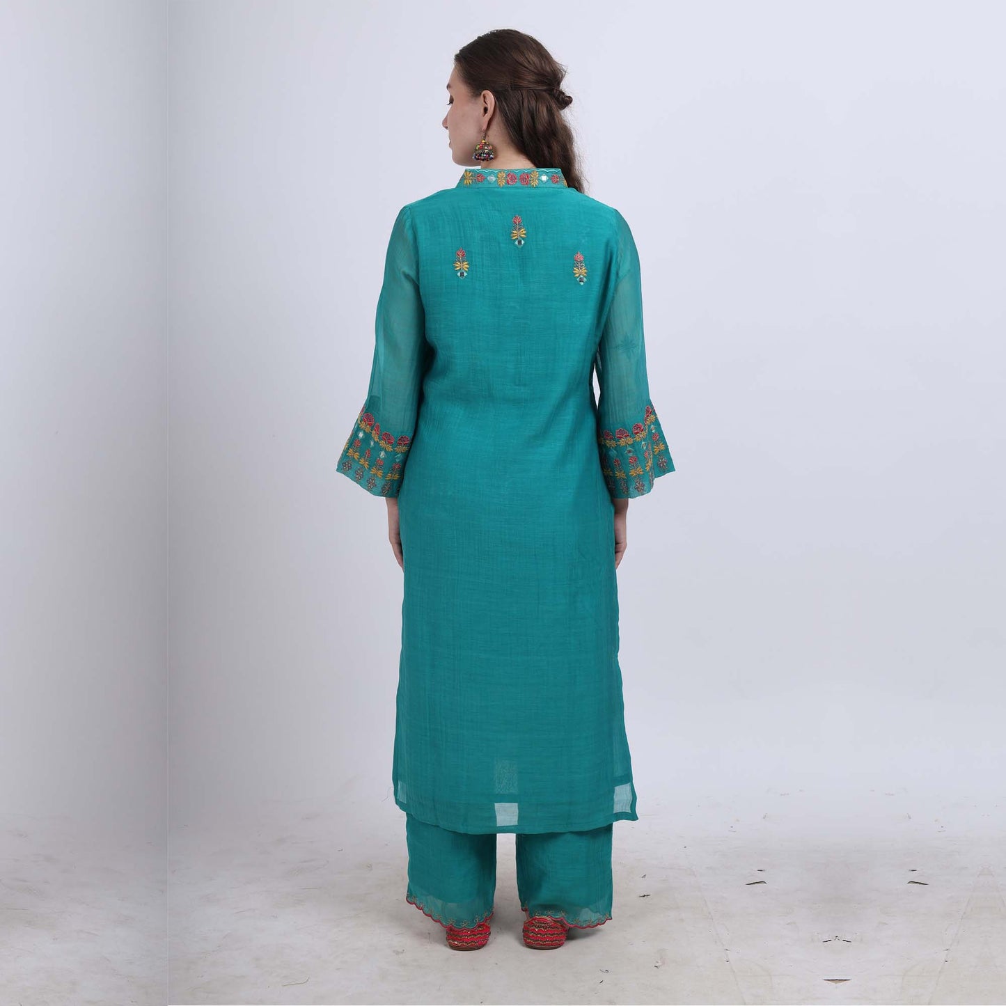 Chanderi embroidered set with organza dupatta