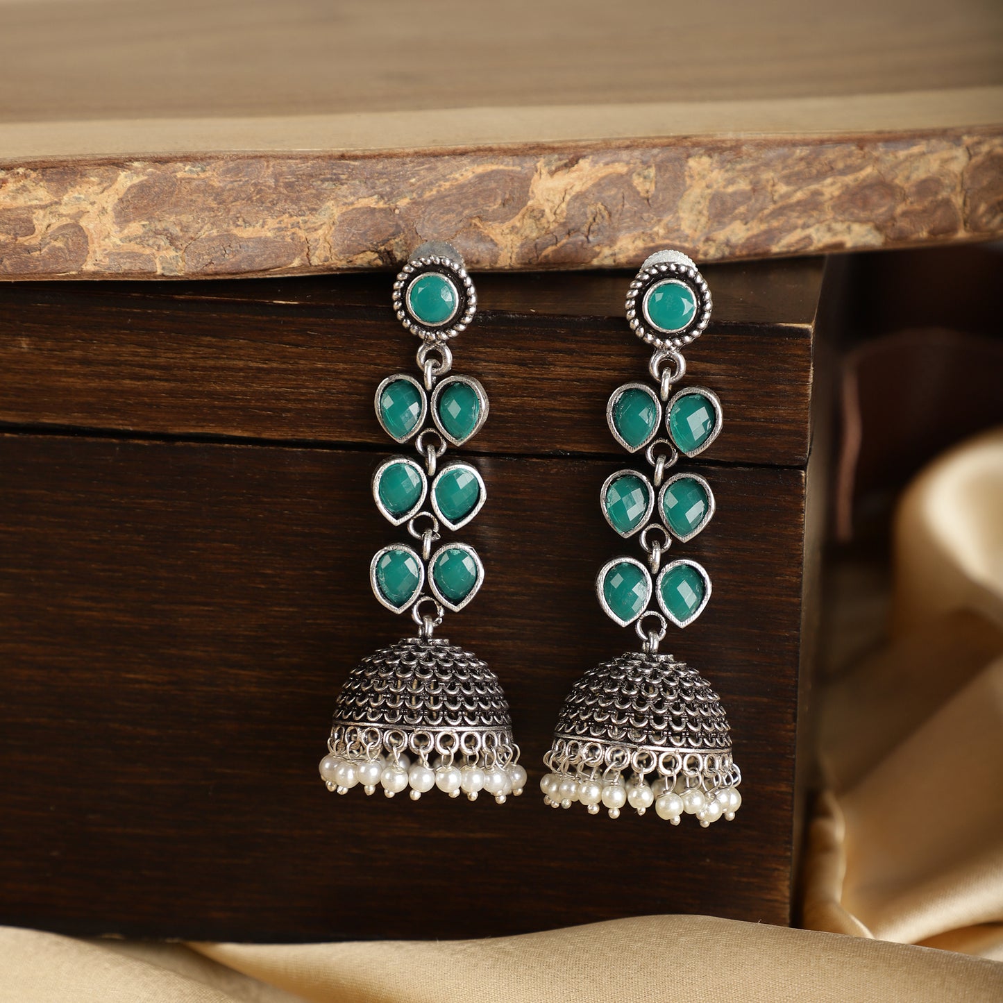 Emerald Green Drop Jhumkas