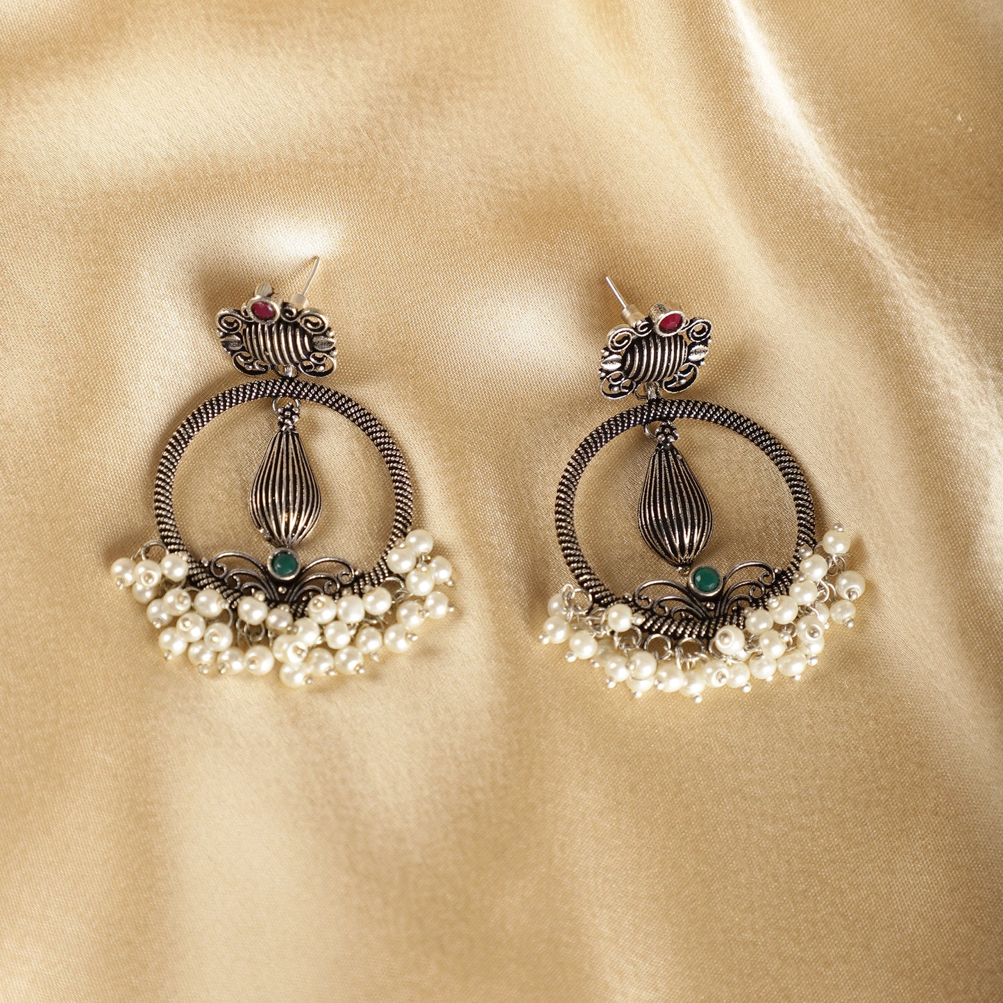 Oxidized Pearl Chandbali Earrings