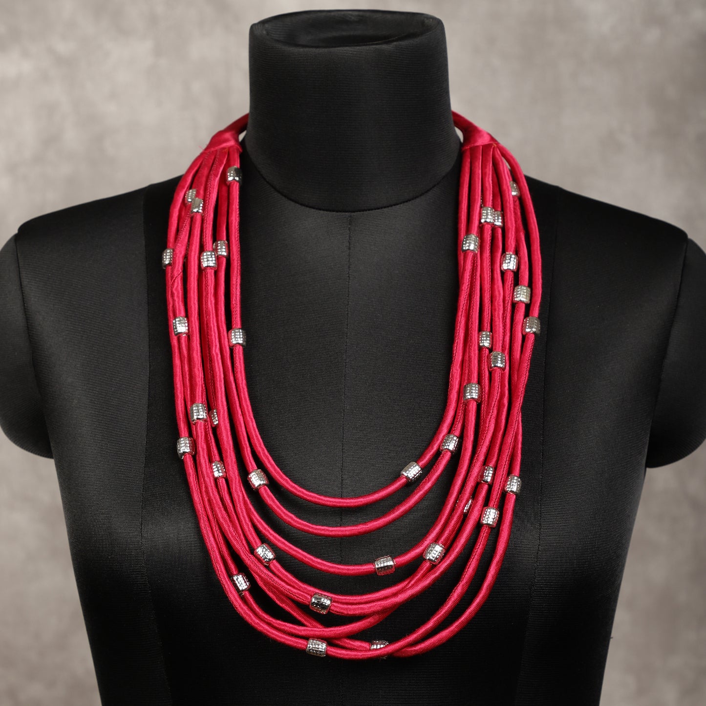 Handmade fuchsia mashru beaded necklace - Spring Soul