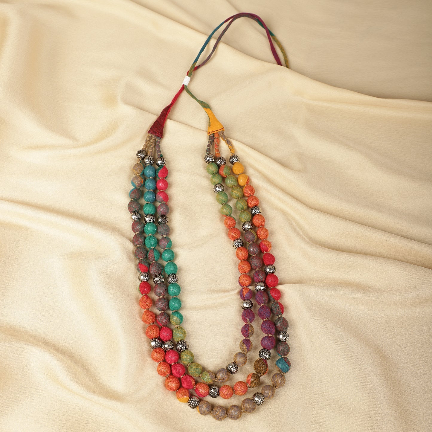 3 layer fabric beaded necklace in cotton