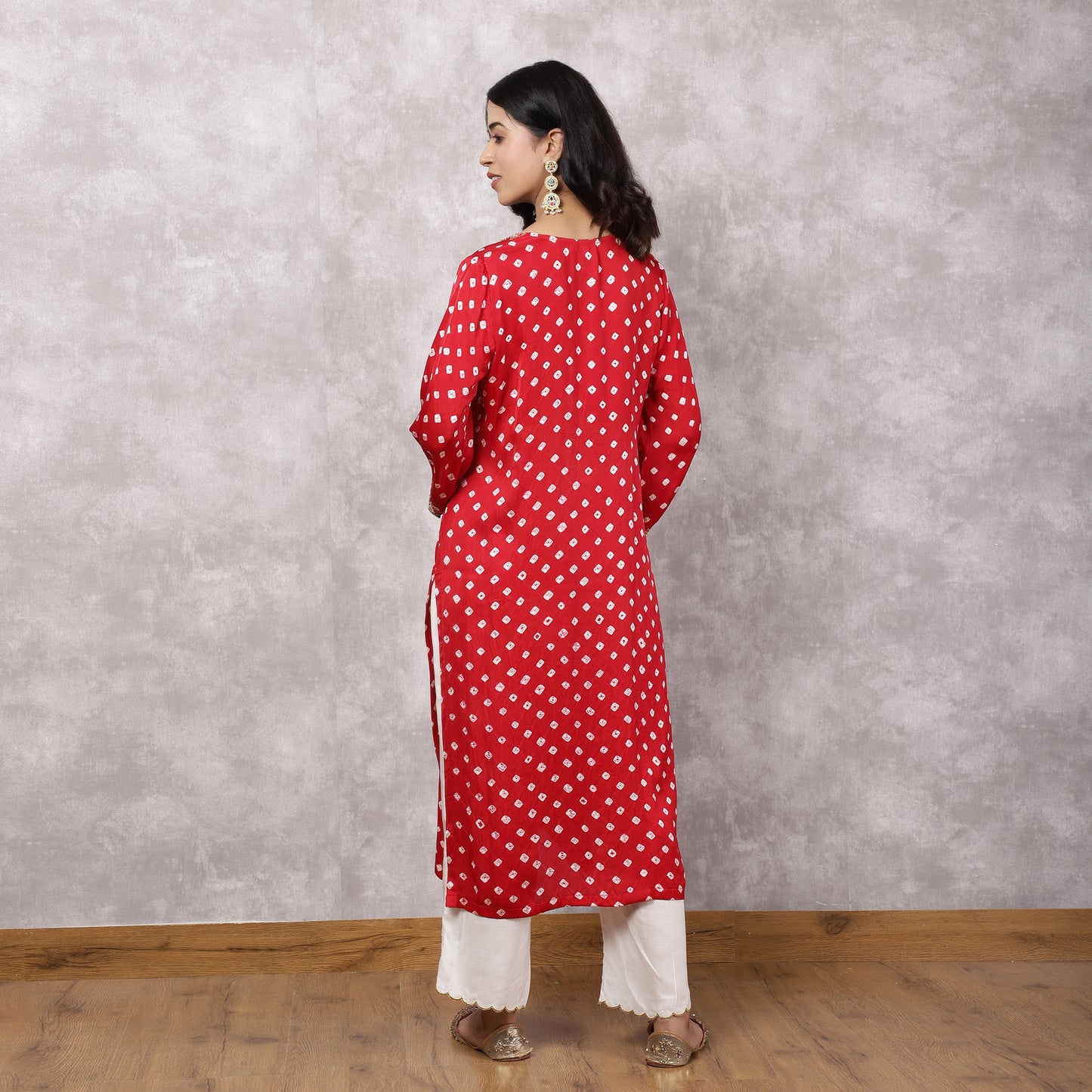 Red Bandhani Hand Embroidered and Doriwork Suit Set