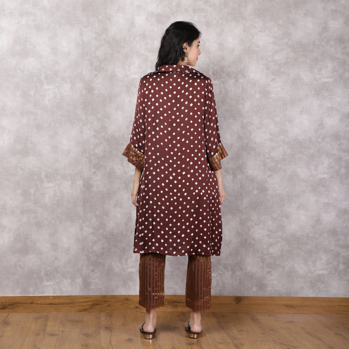 Brown Bandhani Hand Embroidered Suit Set