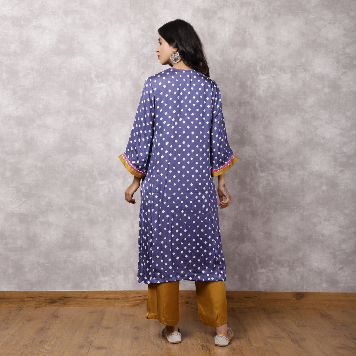 Grey Bandhani Hand Embroidered Suit Set