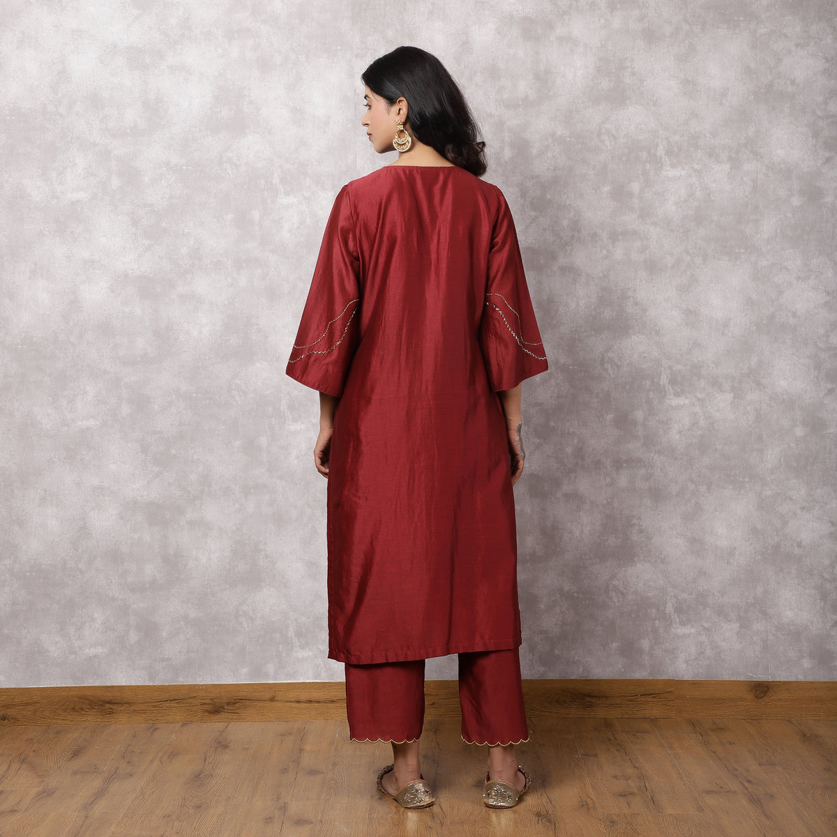 Maroon Chandbali Silk Chanderi Suit Set