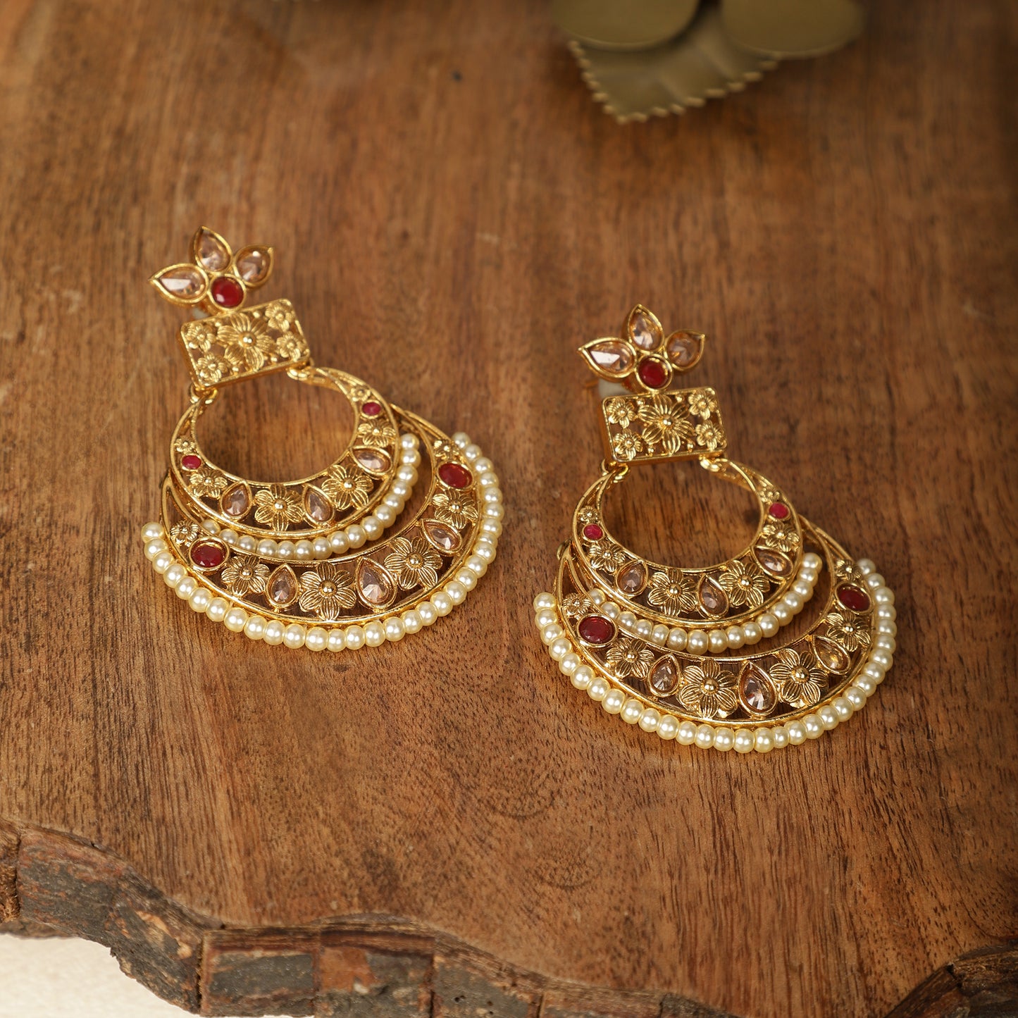 Gold-Toned Kundan Chandbalis