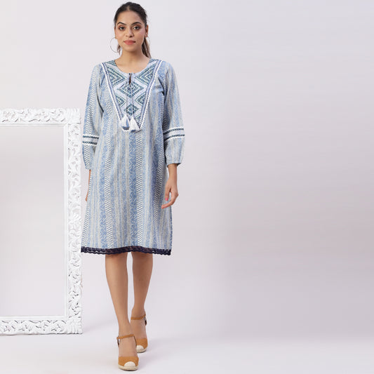 Cotton Printed Dress with Embriodery Detailing