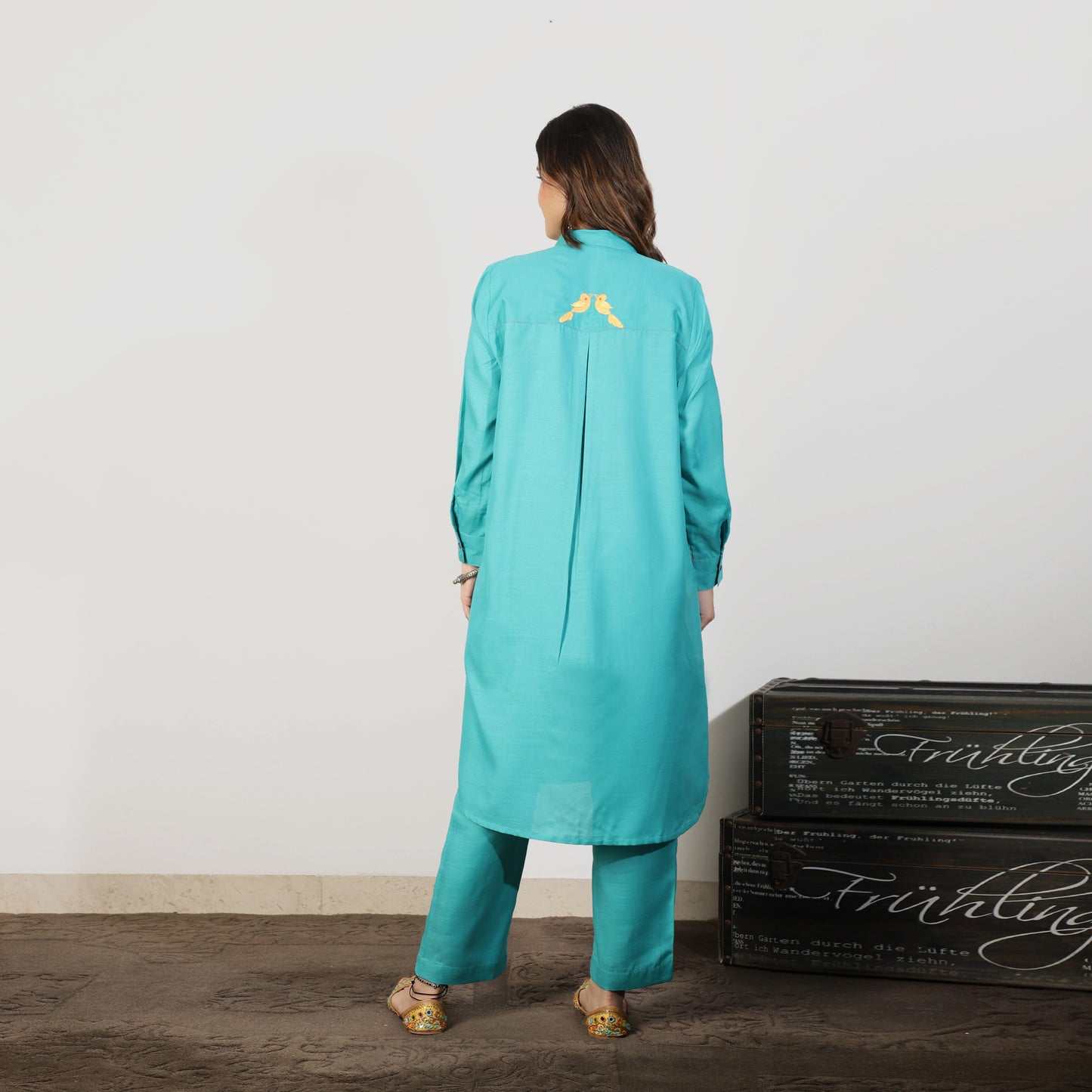 Teal Kurta Set with Embroidered pockets