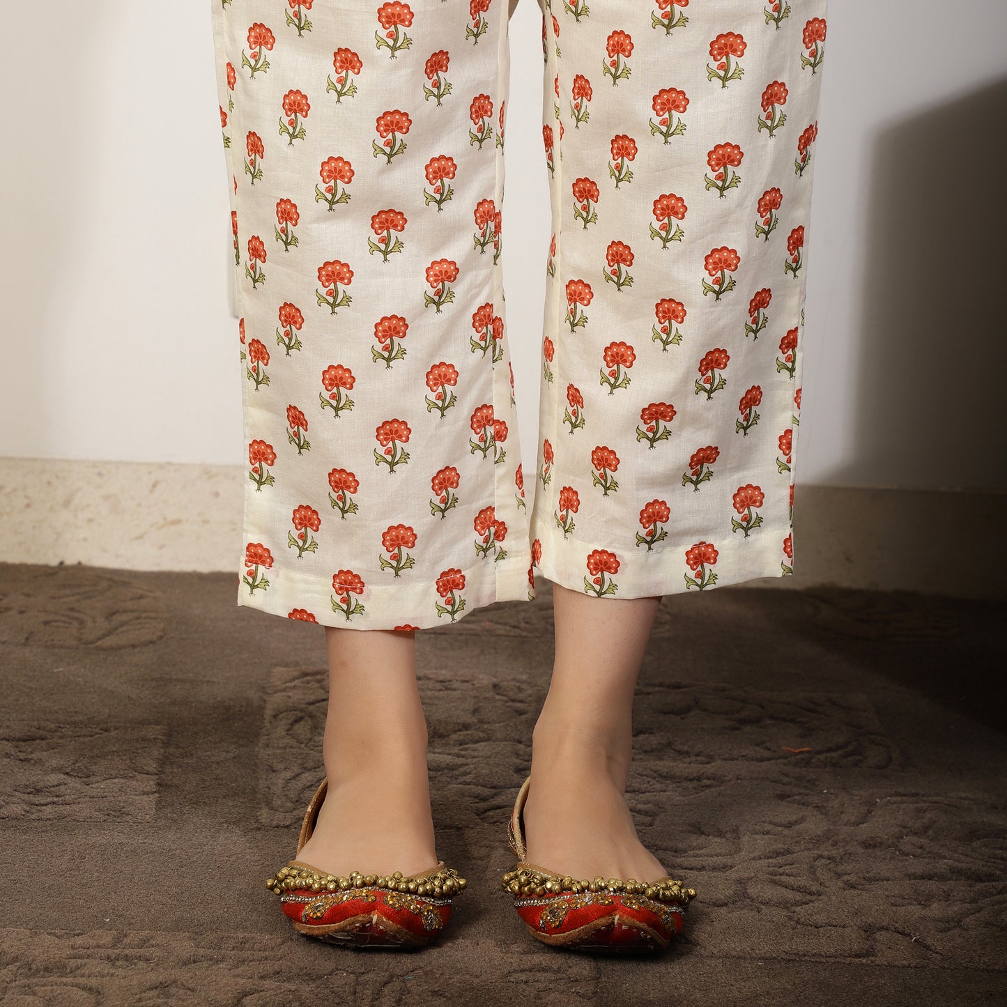 Orange A-line kali Mughal printed Kurta set