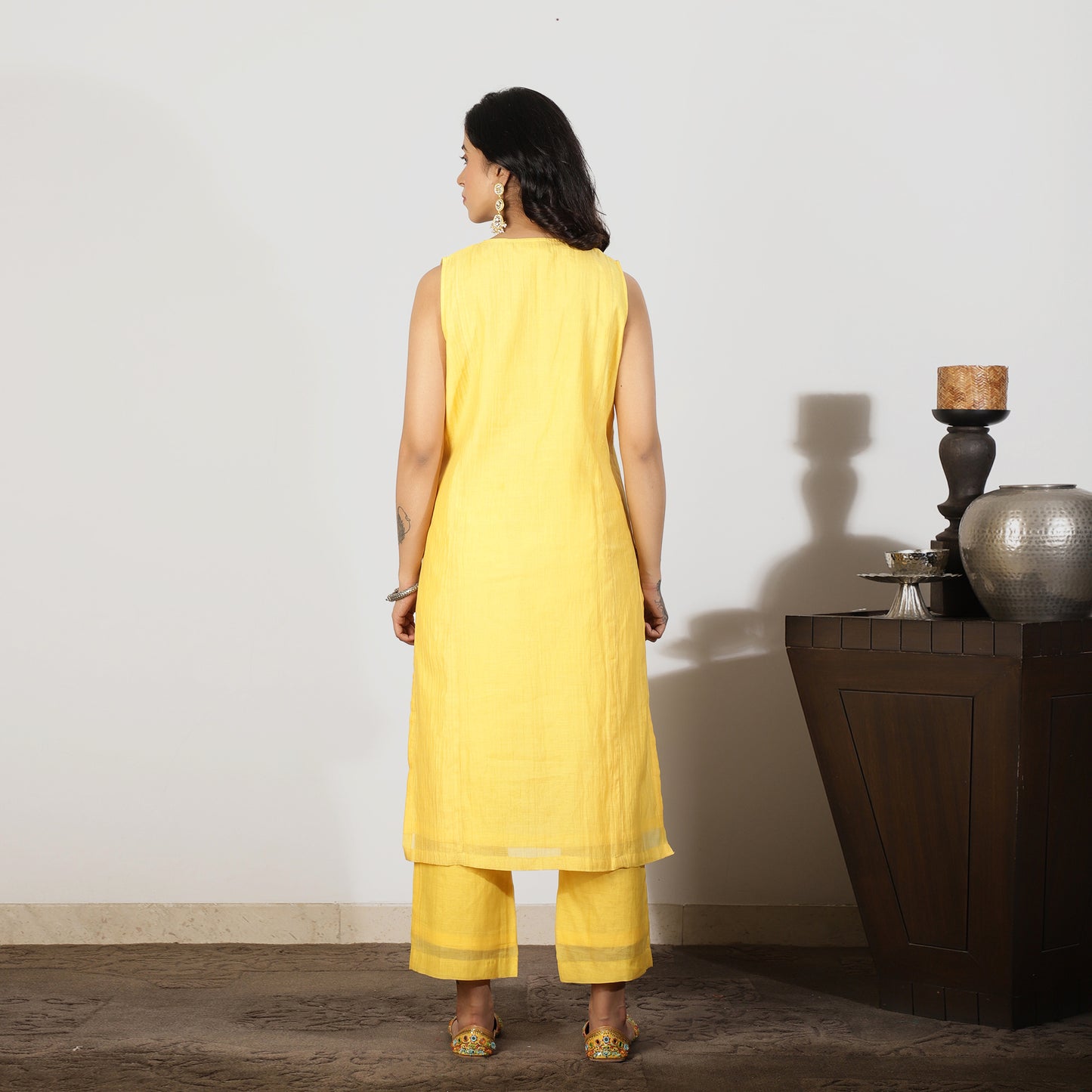 Yellow Chanderi Kurta with Mirrorwork