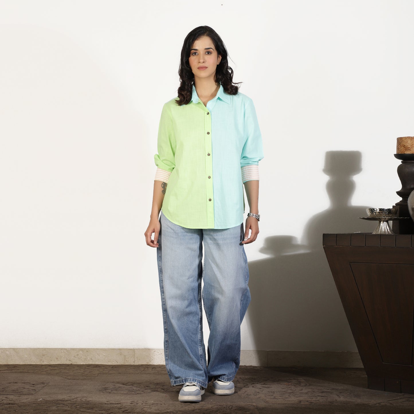 Pastel Colorblocked Cotton Slub Shirt