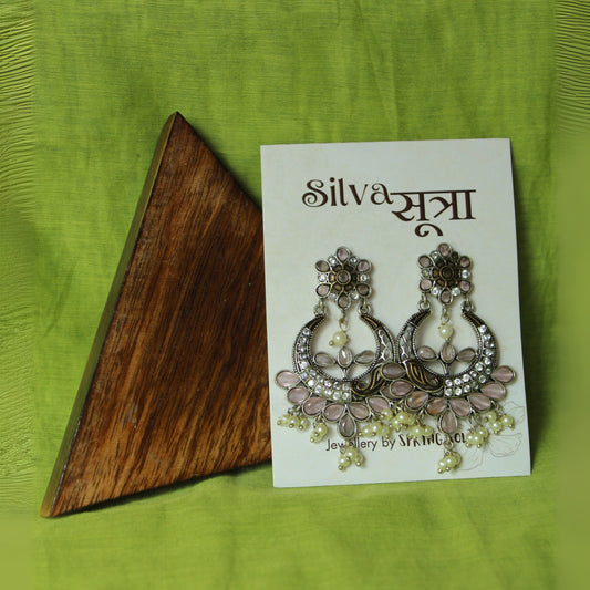 Pink Stone & Mirror Chandbalis