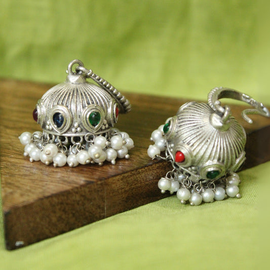 Colorful Stone Jhumka with Pearls
