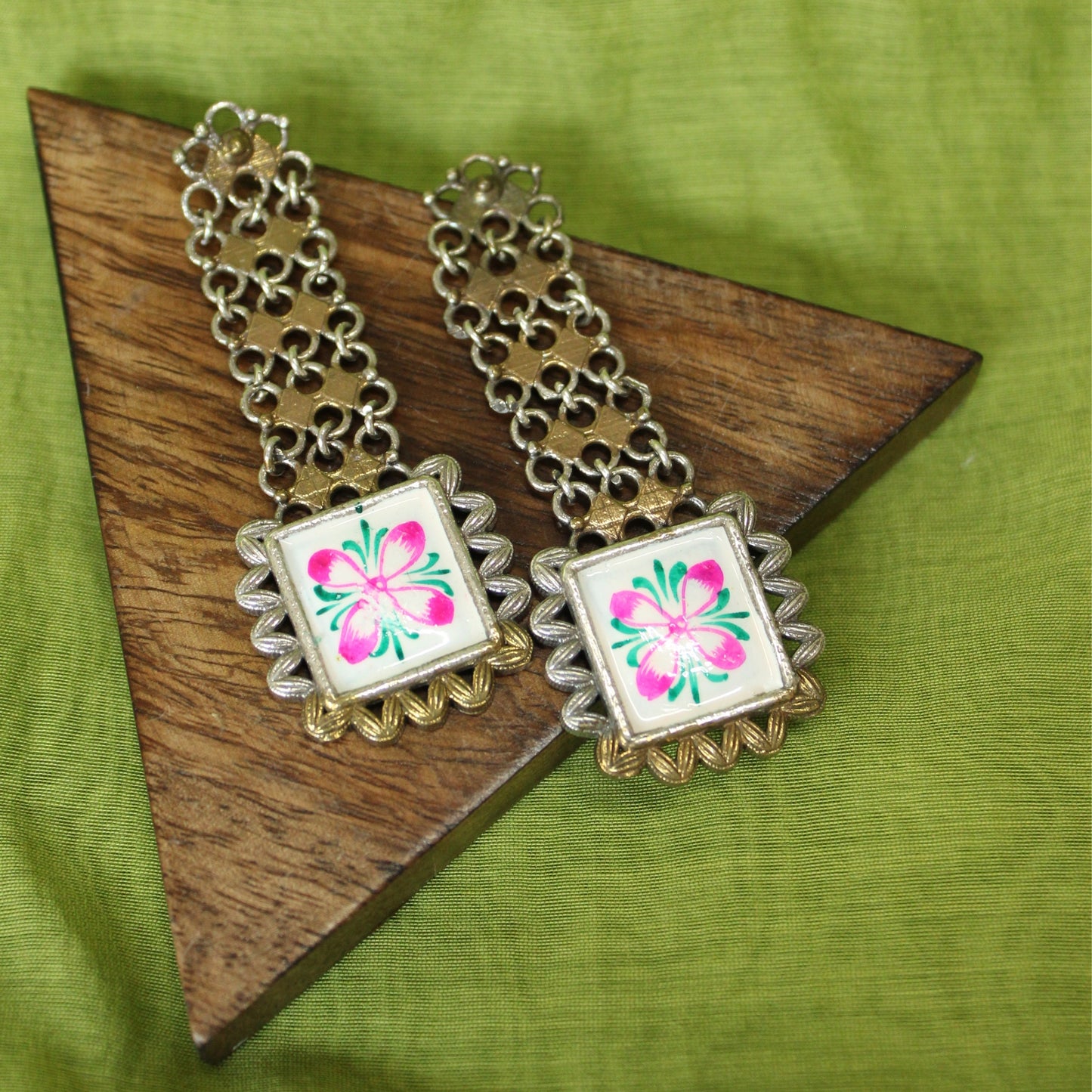 Hand-Painted Floral Silver Drops