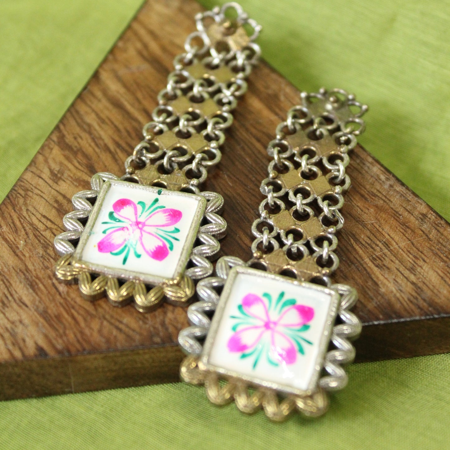 Hand-Painted Floral Silver Drops