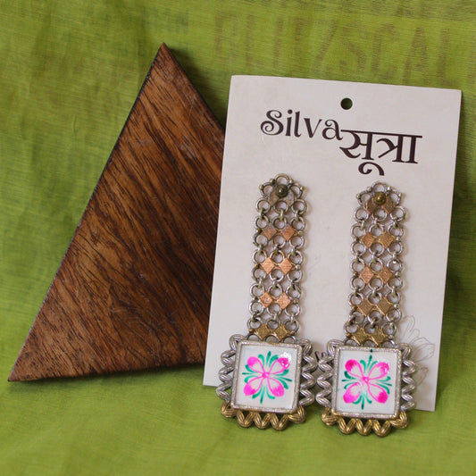 Hand-Painted Floral Silver Drops