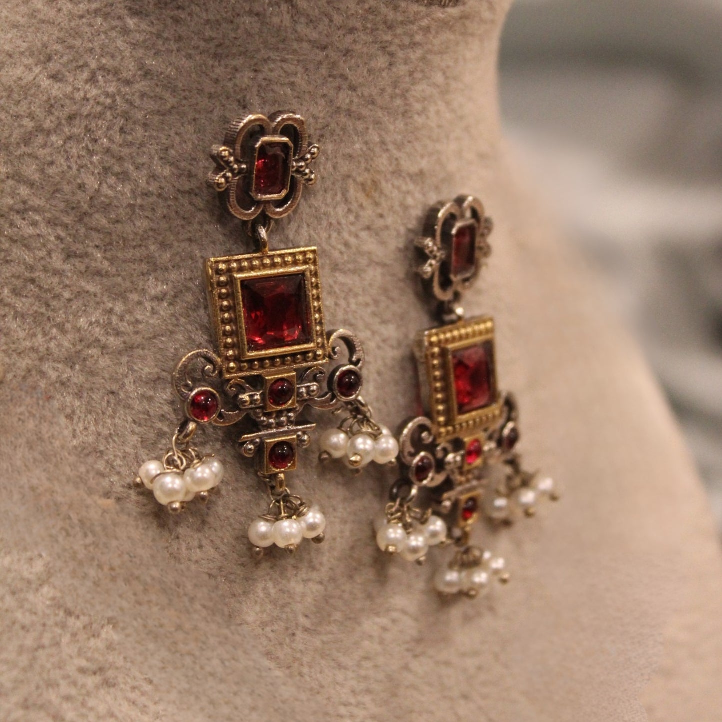 Ruby & Pearl Drop Earrings