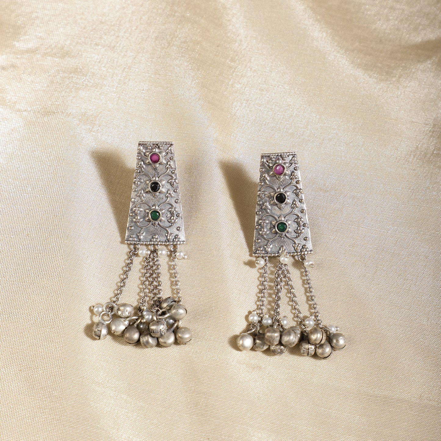 Silver ghungroo earrings